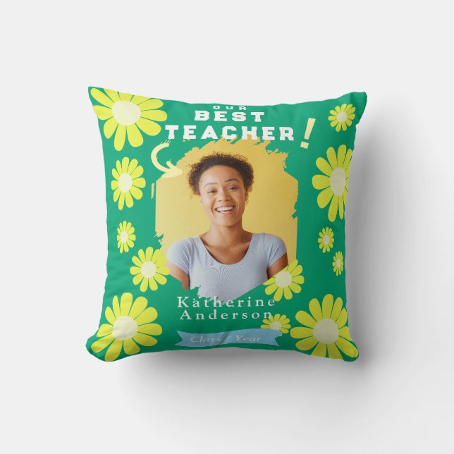 Coussin Daisy Meilleure Enseignante Photo Vert (Recto)