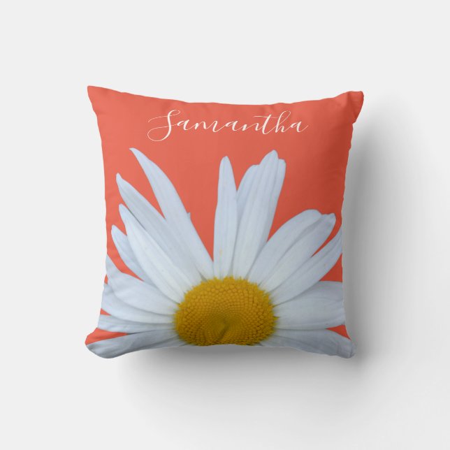 Coussin Daisy Orange White Script (Recto)