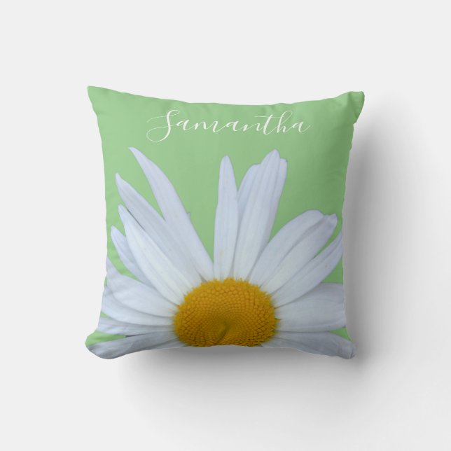 Coussin Daisy Photo Green Elegant White Script (Recto)