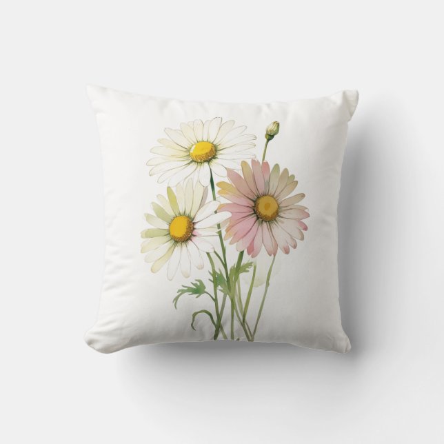 Coussin Daisy Watercolor Flower Moderne Professionnel (Recto)