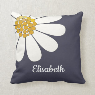 Coussin Daisy-white design floral personnalise le nom
