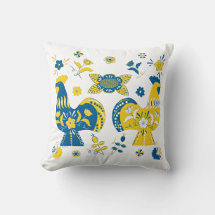 Coussin Dala populaire suédoise Rooster l bleu et jaune