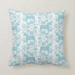 Coussin Dala suédois Cheval traditionnel Folk Art Turquois