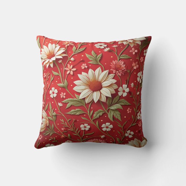 Coussin Dalia rouge vibrant floral élégant (Verso)