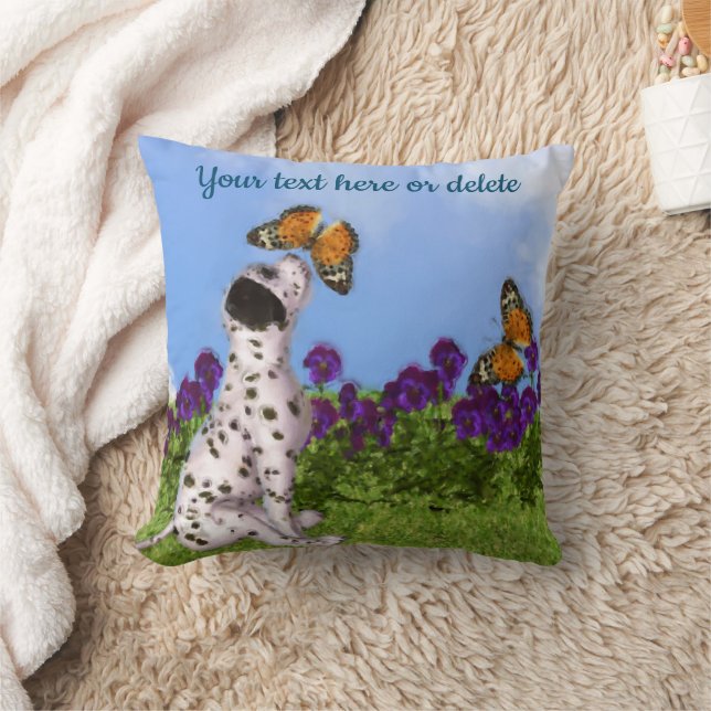 Coussin Dalmatian Puppy Butterflies Dog Art Personalized  (Couverture)
