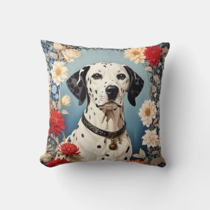 Coussin Dalmatien élégant avec des fleurs Dahlia