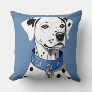 Coussin Dalmatien portant un collier bleu