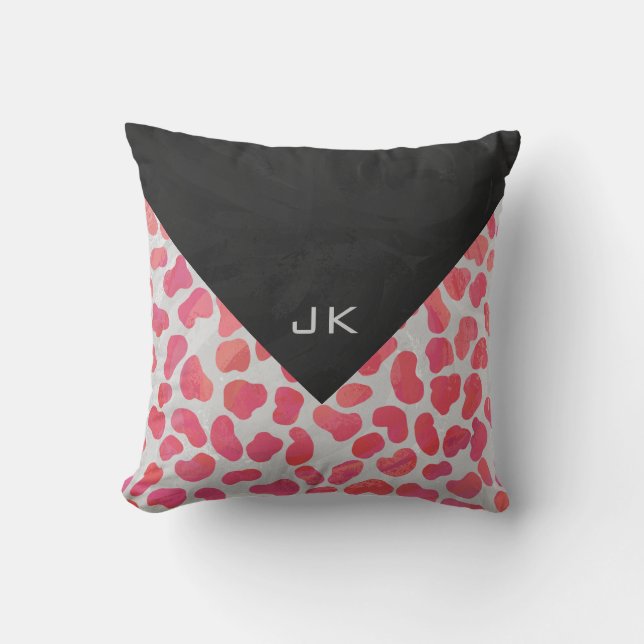Coussin Dalmatien Rose et Blanc avec Monogramme (Recto)