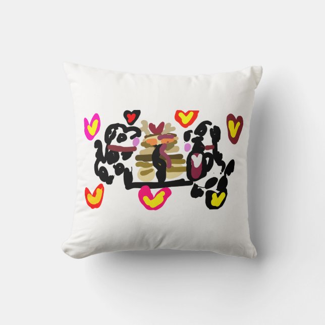 Coussin Dalmatiens mangeant des crêpes à la Saint-Valentin (Recto)