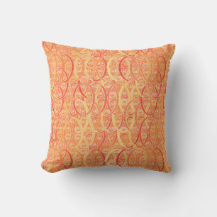 Coussin damas arabesques - orange doux et corail