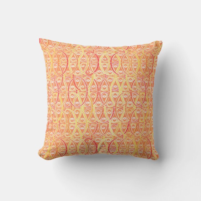 Coussin damas arabesques - orange et jaune safran (Recto)