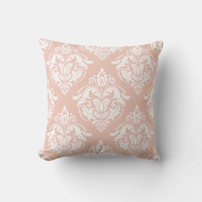 Coussin Damas Blanches Et Rose Saumons (Recto)