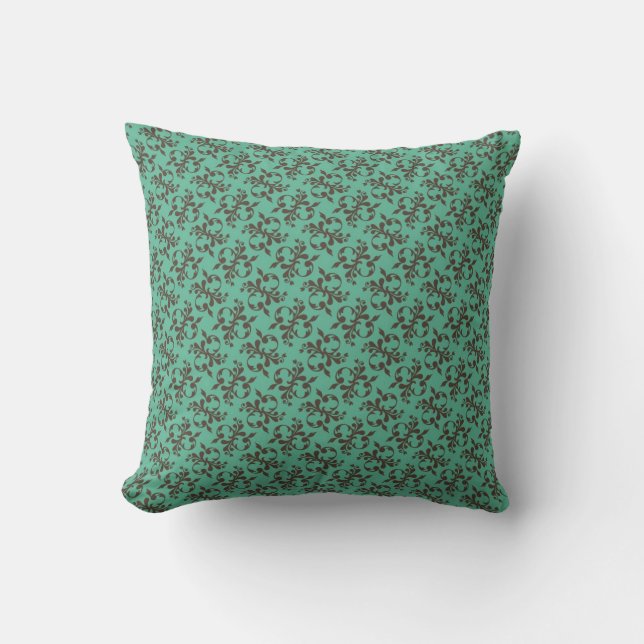 Coussin Damas Brown et Turquoises (Recto)