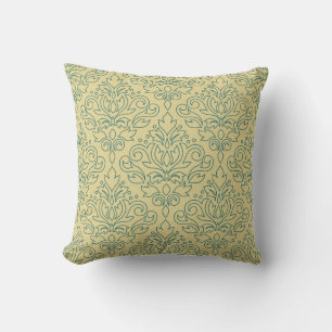 Coussin Damas de défilement grande ligne motif sarcelle su