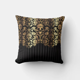 Coussin Damas et raypes en or et noir