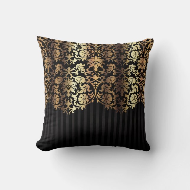 Coussin Damas et raypes en or et noir (Recto)