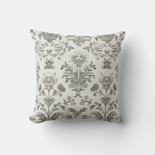 Coussin Damas Floral Blanc Vintage Victorien (Recto)