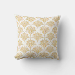Coussin Damas floral en jaune or et blanc
