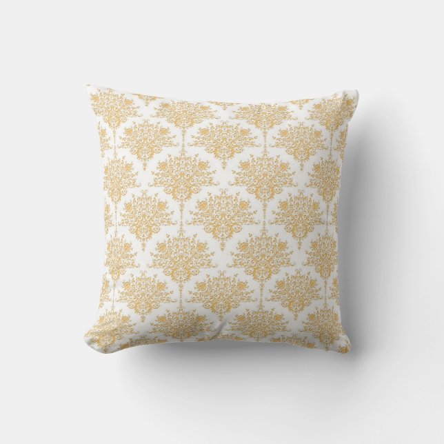 Coussin Damas floral en jaune or et blanc (Recto)