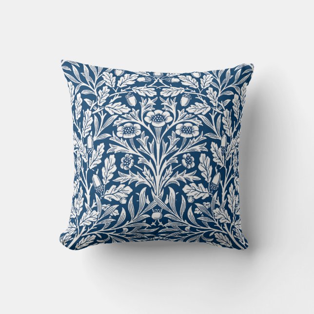 Coussin Damas florales Art Nouveau, bleu et blanc de Cobal (Recto)