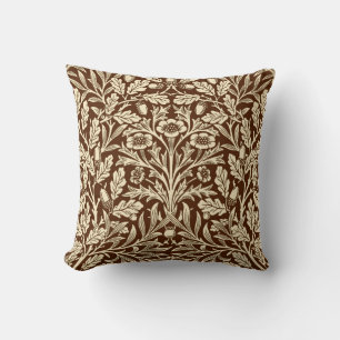 Coussin Damas florales Art Nouveau, Brown foncé et beige