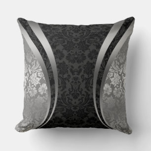 Coussin Damas Florales Gris Noir Et Argent