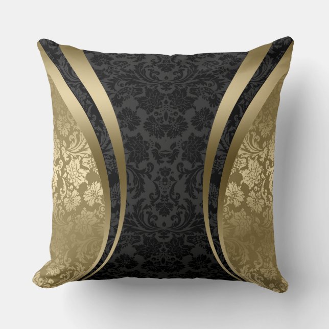 Coussin Damas florales noir et or (Recto)