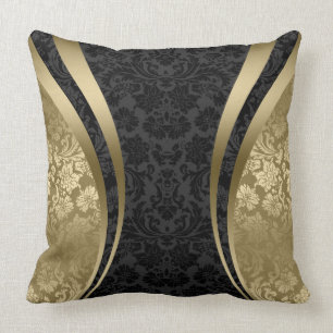 Coussin Damas florales noir et or