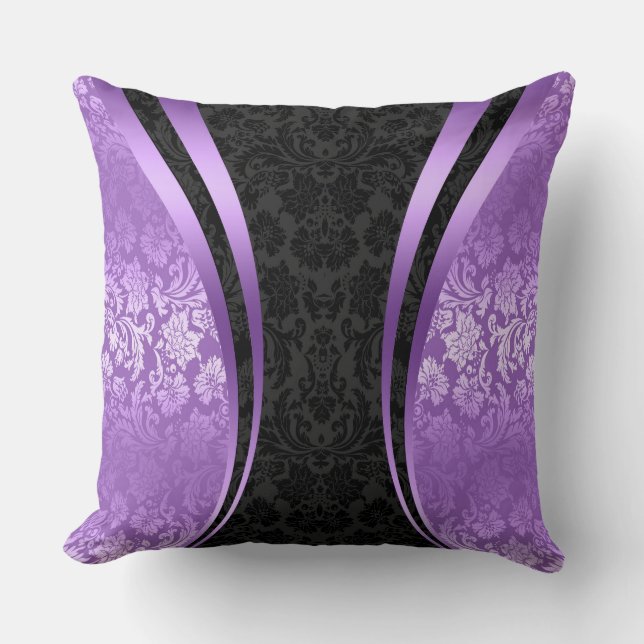 Coussin Damas Florales Noires Et Violettes (Recto)