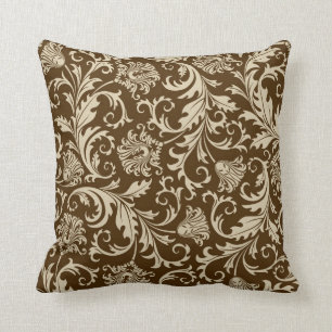 Coussin Damas Florales Vintages Brown Et Beiges