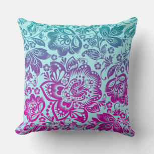 Coussin Damas Florales Violettes Et Bleues
