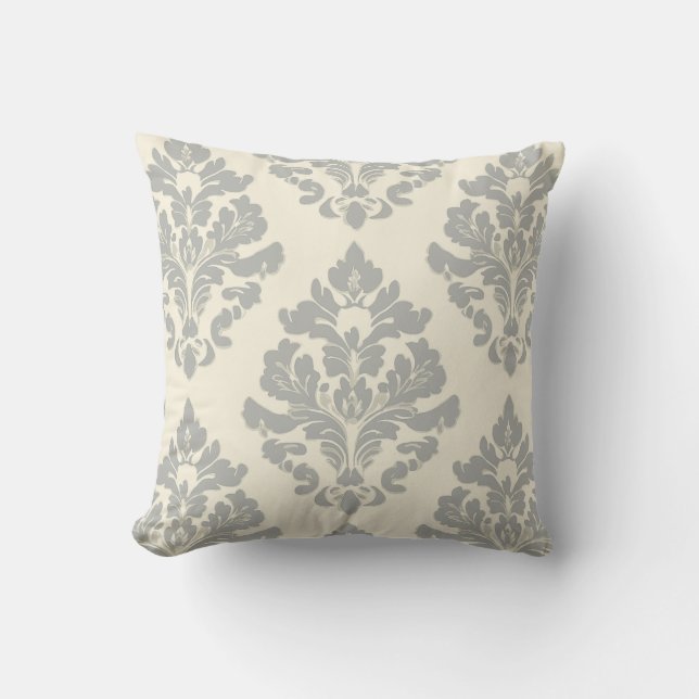 Coussin Damas gris doux sur la crème (Recto)