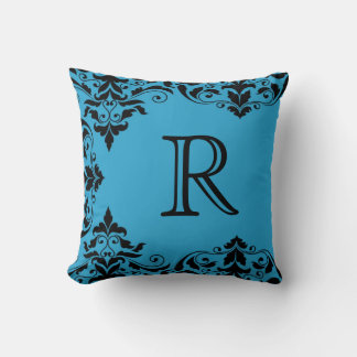 Coussin Damas Monogramme bleu et noir