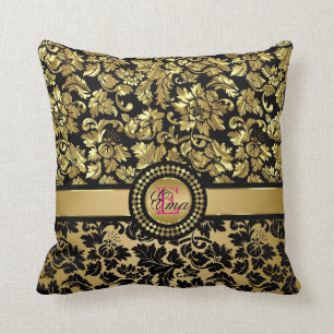 Coussin Damas monogrammes en or métallique