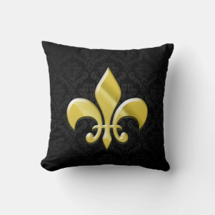 Coussin Damas noir/or Fleur de Lis