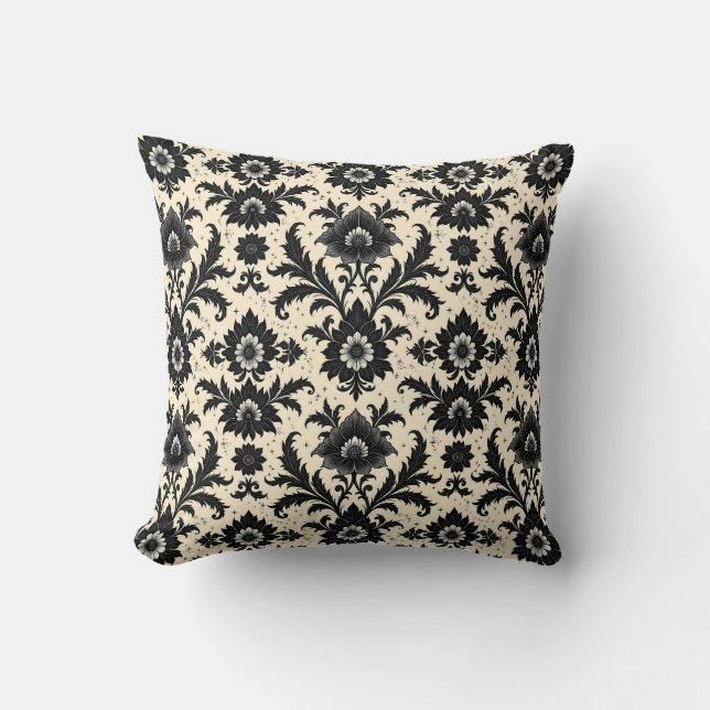 Coussin Damas noir sur sépia (Recto)
