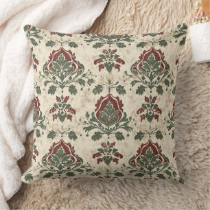 Coussin Damas Ornemental Rouge Vert Texture Vintage