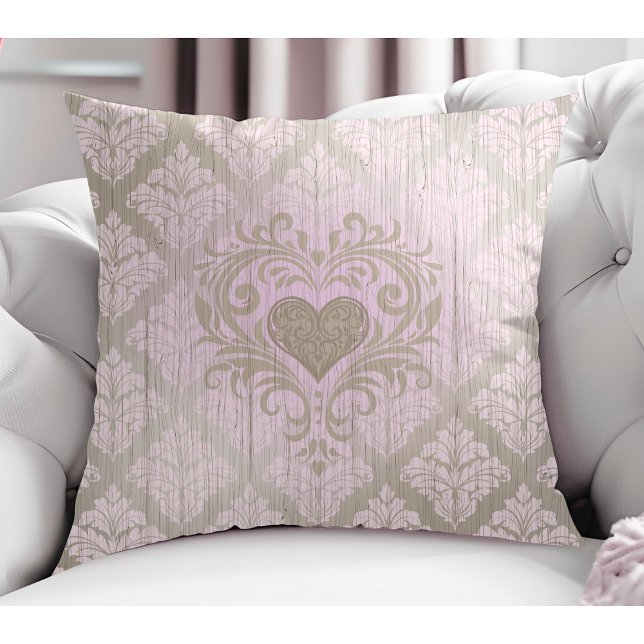 Coussin Damas Roses Vides Avec Coeur (Créateur téléchargé)