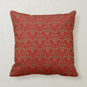 Coussin Damas rouge et or