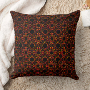 Coussin Damas Rouge Orange Sur Fond Noir