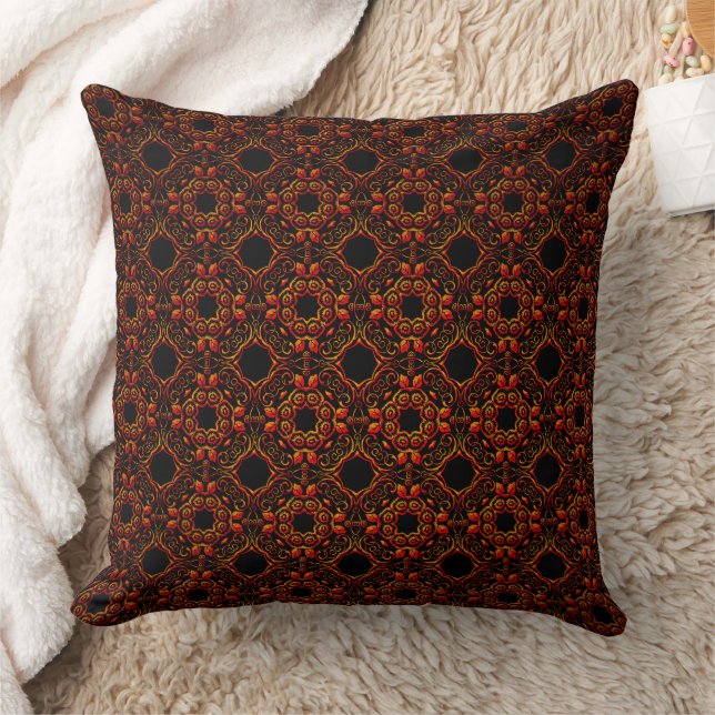 Coussin Damas Rouge Orange Sur Fond Noir (Couverture)
