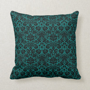 Coussin Damas Turquoise noir