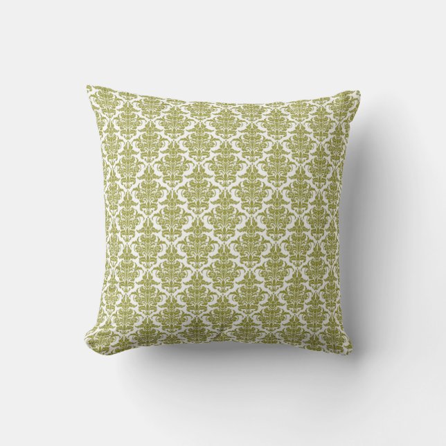 Coussin Damas - Vert olive sur blanc (Recto)