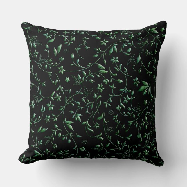 Coussin Damas vertes sur noir (Recto)
