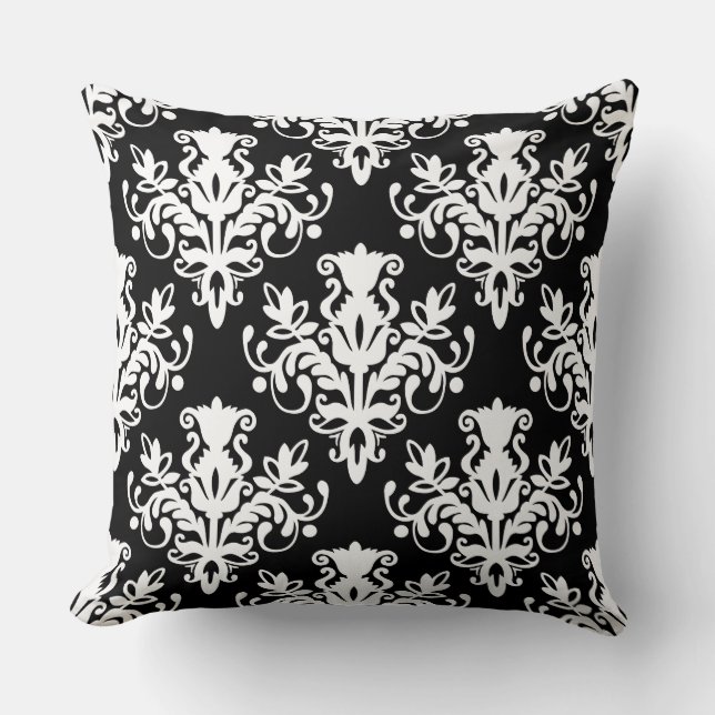 Coussin Damask 02 Motif - Blanc sur noir (Recto)