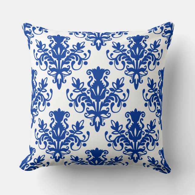 Coussin Damask 02 Motif - bleu marine sur blanc (Recto)