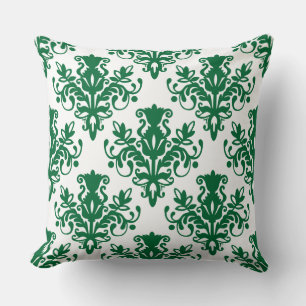 Coussin Damask 02 Motif - Green de forêt sur blanc