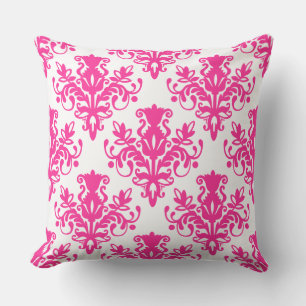 Coussin Damask 02 Motif - Rose chaud sur blanc