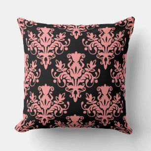 Coussin Damask 02 Motif - Rose doux sur noir