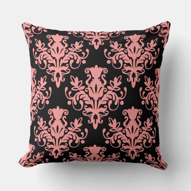 Coussin Damask 02 Motif - Rose doux sur noir (Recto)